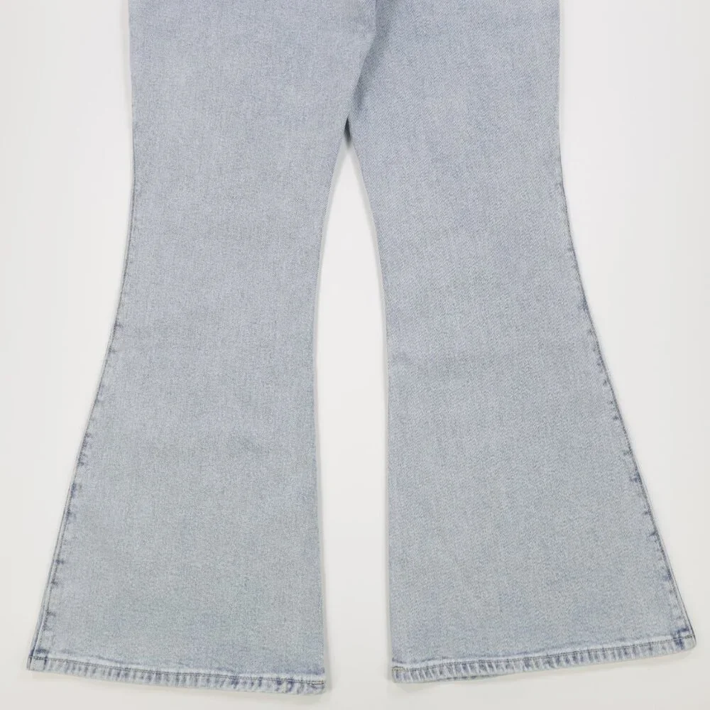 Hollister Women's Heart Embroidered High Rise Denim Flare Jeans‎ Light Blue 12s